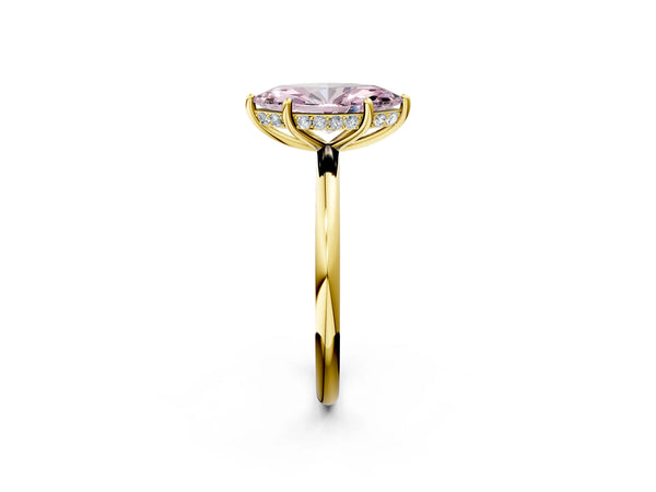 Yellow gold Fancy Pink Marquise  Solitaire Diamond Ring with a Classic Band and Four-Prong Setting