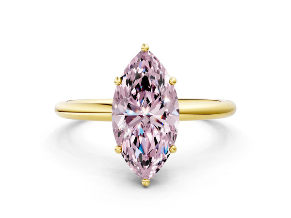 Yellow gold Fancy Pink Marquise  Solitaire Diamond Ring with a Classic Band and Four-Prong Setting