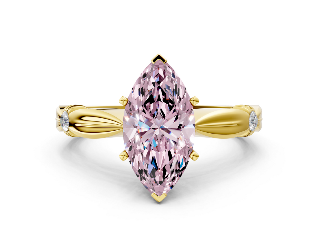 Yellow gold Fancy Pink Marquise  Solitaire Diamond Twisted Band with Four-Prong Setting_25