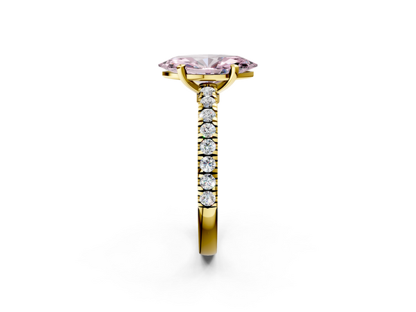 Yellow gold Fancy Pink Marquise  Solitaire Diamond with Pavé Band and Four-Prong Setting