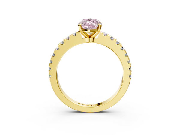 Yellow gold Fancy Pink Marquise  Solitaire Diamond with Pavé Band and Four-Prong Setting