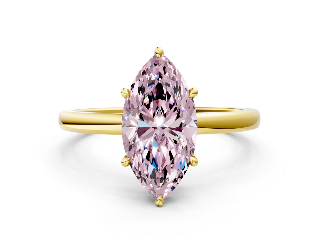 Yellow gold Fancy Pink Marquise  Solitaire Engagement Ring with Cathedral Band and Four-Prong Setting_21