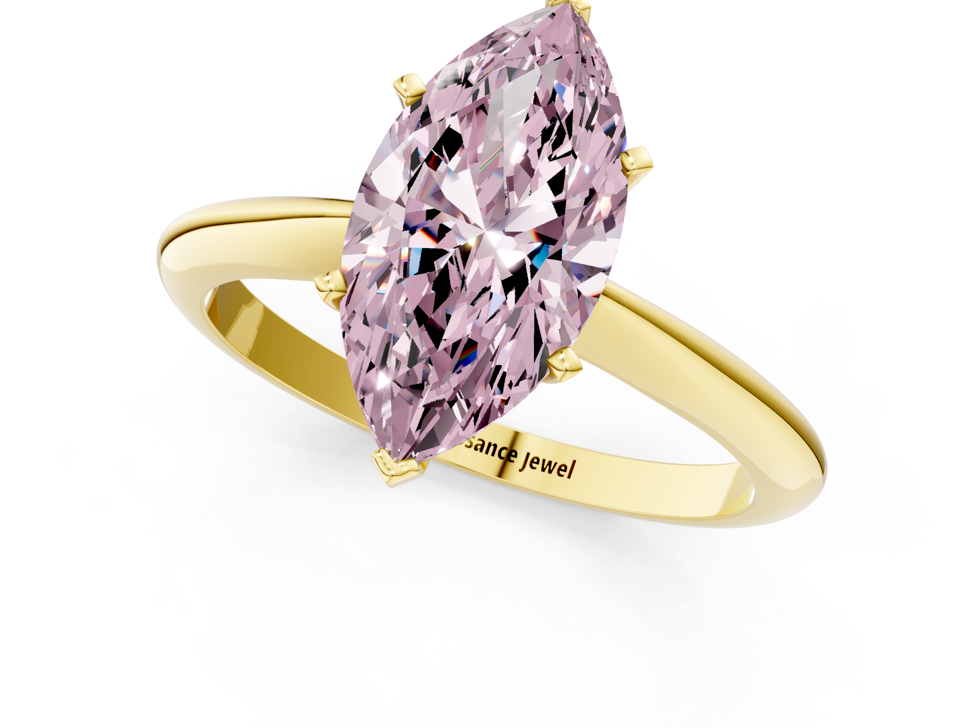 Yellow gold Fancy Pink Marquise  Solitaire Engagement Ring with Classic Band and Four-Prong Setting_71