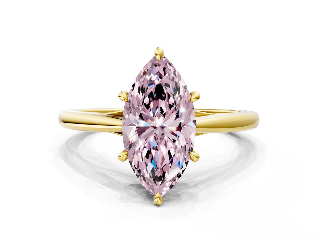 Yellow gold Fancy Pink Marquise  Solitaire Engagement Ring with Four-Prong Setting and Classic Band 1