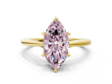 Yellow gold Fancy Pink Marquise  Solitaire Engagement Ring with Four-Prong Setting and Classic Band 1