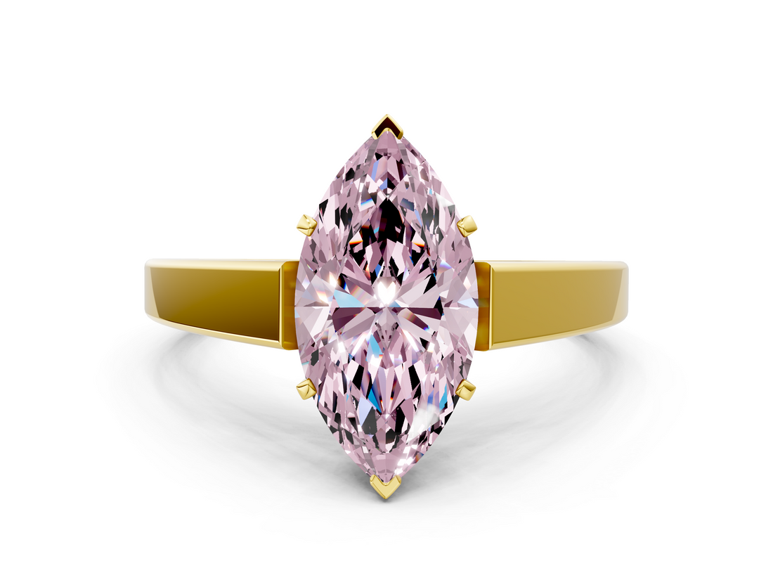 Yellow gold Fancy Pink Marquise  Solitaire Engagement Ring with Four-Prong Setting and Tapered Band_3