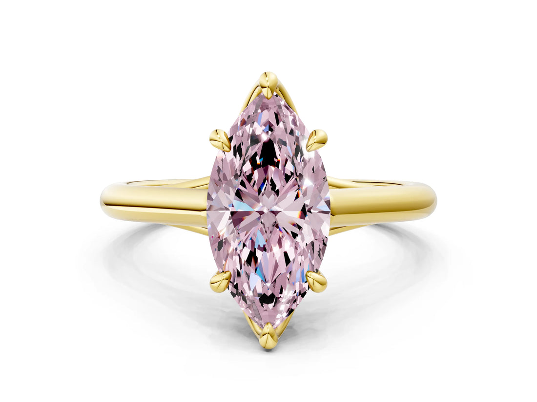 Yellow gold Fancy Pink Marquise  Solitaire Engagement Ring with Six-Prong Setting and Classic Band 1