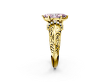 Yellow gold Fancy Pink Marquise  Solitaire Filigree Engagement Ring with Halo and Prong Setting_70
