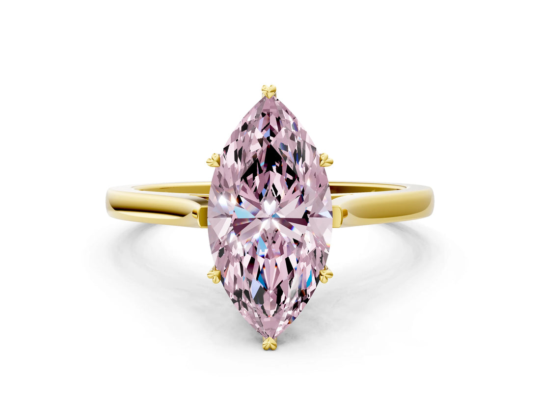 Yellow gold Fancy Pink Marquise  Solitaire Heart Prong Engagement Ring with Tapered Band_57