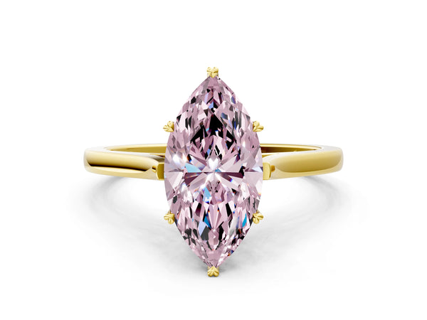 Yellow gold Fancy Pink Marquise  Solitaire Heart Prong Engagement Ring with Tapered Band