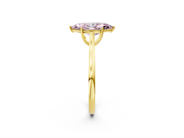 Yellow gold Fancy Pink Marquise  Solitaire Heart Prong Engagement Ring with Tapered Band