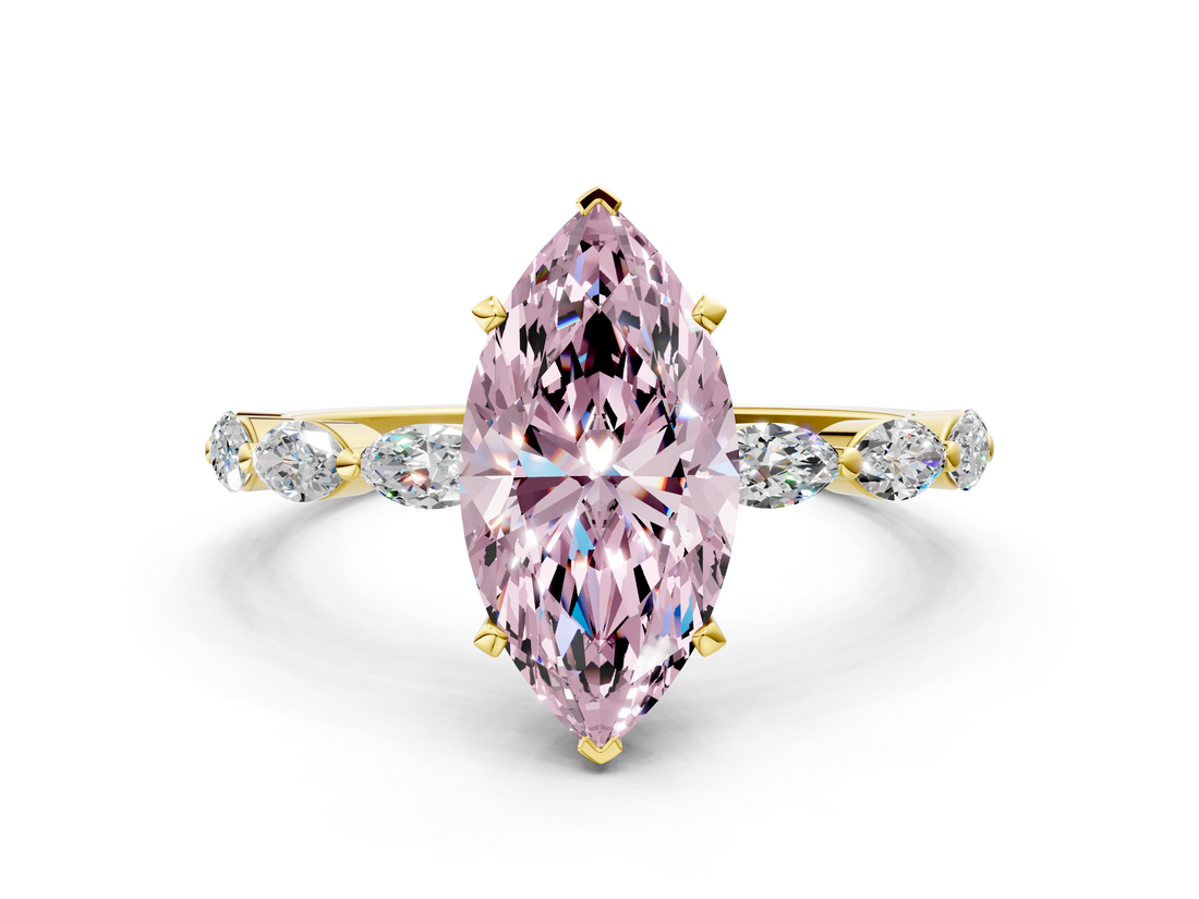 Yellow gold Fancy Pink Marquise  Solitaire Marquise Side Stone Prong Setting Ring_43