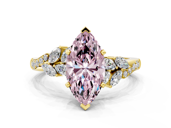 Yellow gold Fancy Pink Marquise  Solitaire Marquise Twist Band with Six-Prong Setting