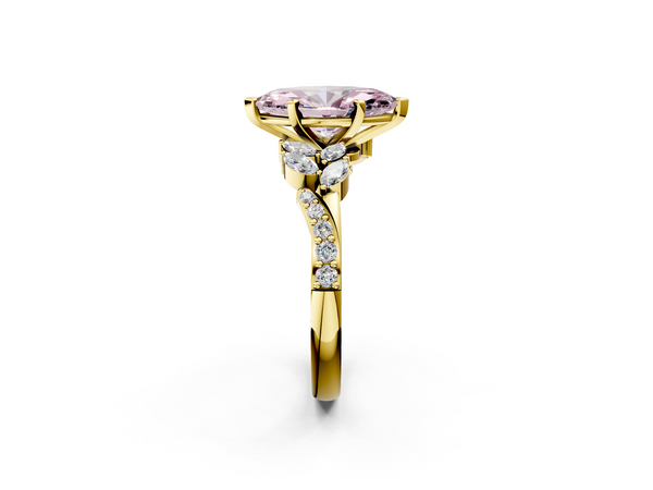 Yellow gold Fancy Pink Marquise  Solitaire Marquise Twist Band with Six-Prong Setting