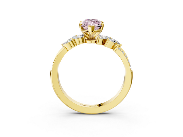 Yellow gold Fancy Pink Marquise  Solitaire Marquise Twist Band with Six-Prong Setting