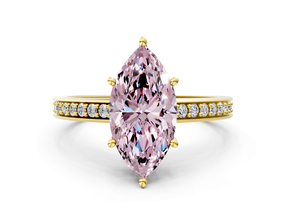 Yellow gold Fancy Pink Marquise  Solitaire Pavé Band Prong Setting Ring_20