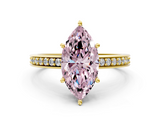 Yellow gold Fancy Pink Marquise  Solitaire Pavé Band Prong Setting Ring_20