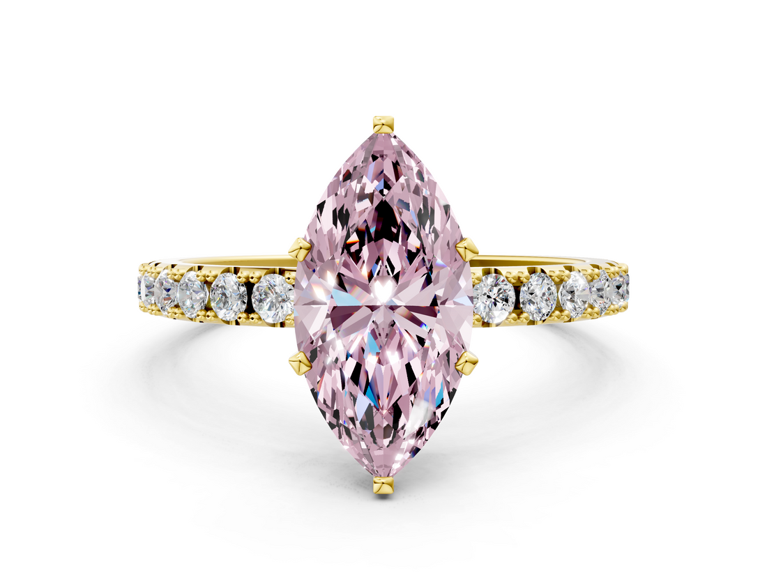 Yellow gold Fancy Pink Marquise  Solitaire Pavé Band with Four-Prong Setting_140