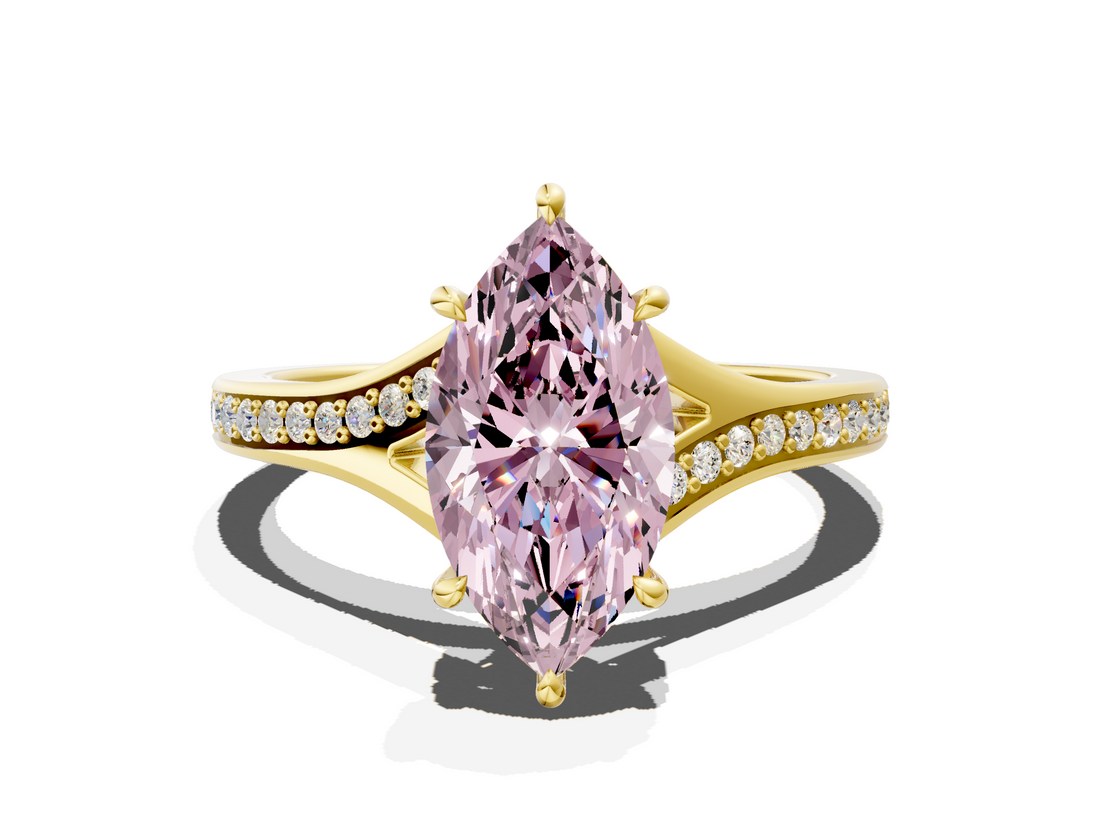 Yellow gold Fancy Pink Marquise  Solitaire Pavé Band with Four-Prong Setting_42