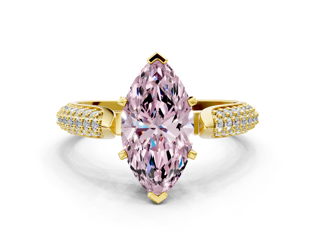 Yellow gold Fancy Pink Marquise  Solitaire Pavé Diamond Engagement Ring with Four-Prong Setting_151