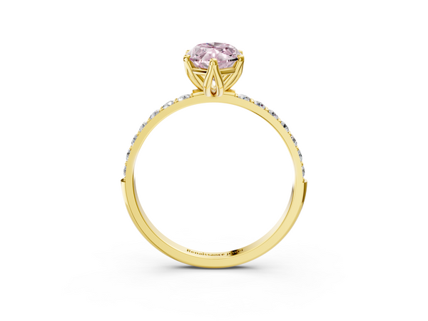 Yellow gold Fancy Pink Marquise Cut Diamond Solitaire Engagement Ring with Round  Pavé Band and Prong Setting