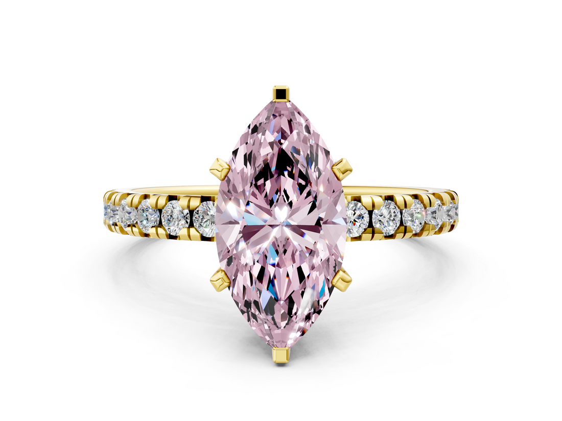 Yellow gold Fancy Pink Marquise  Solitaire Pave Diamond Engagement Ring with Four-Prong Setting_335