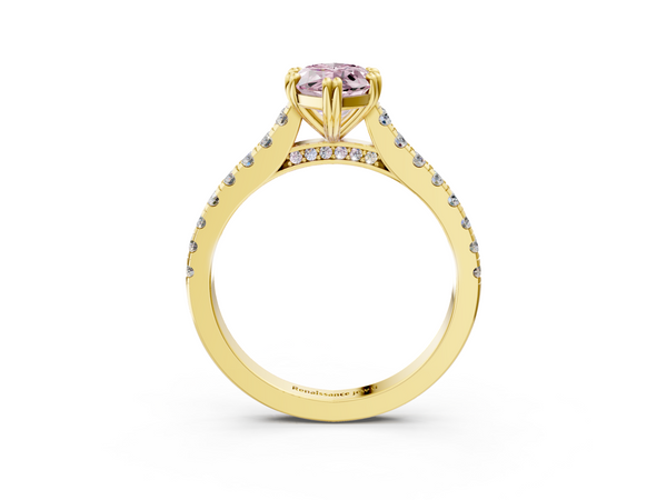 Yellow gold Fancy Pink Marquise  Solitaire Pave Diamond Engagement Ring with Prong Setting