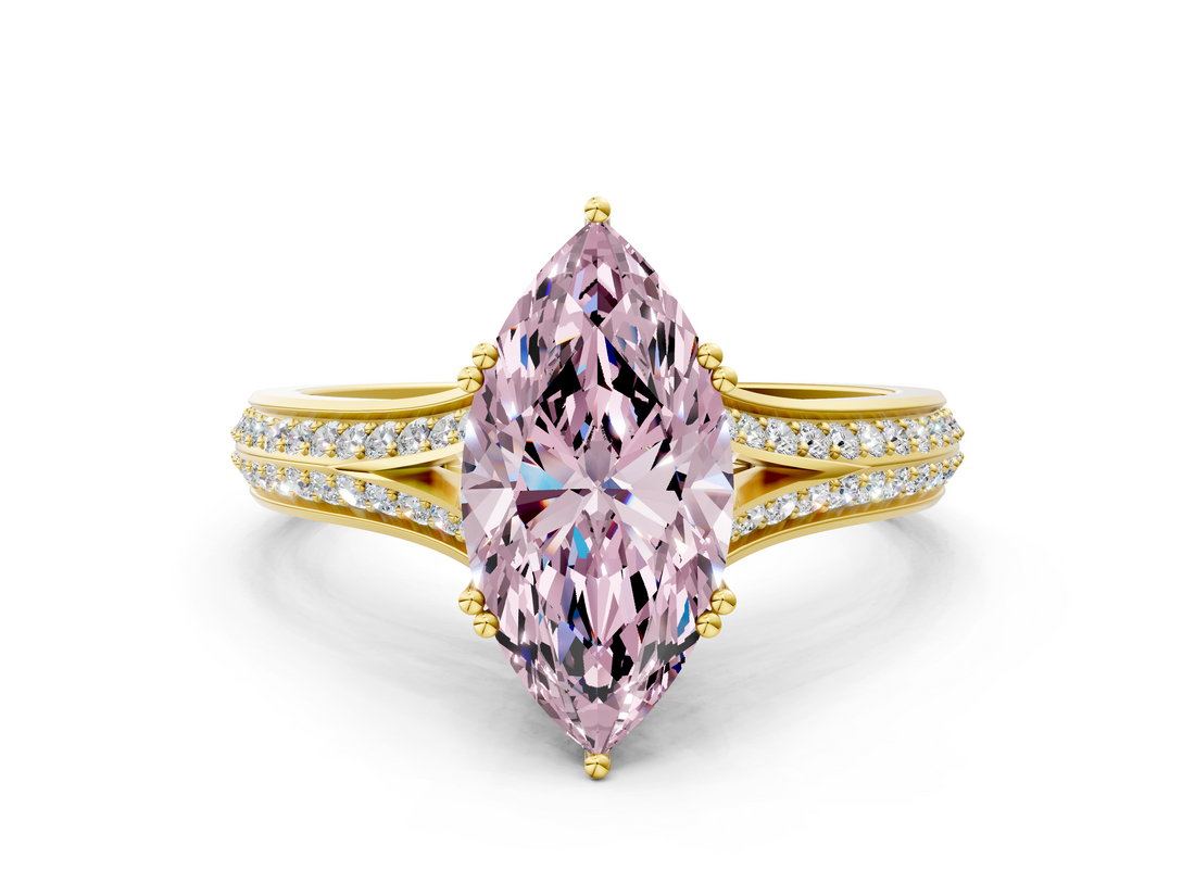 Yellow gold Fancy Pink Marquise  Solitaire Pave Split Shank Engagement Ring with Six-Prong Setting_32