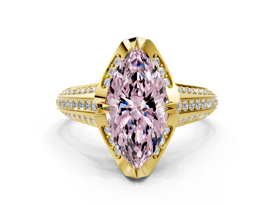 Yellow gold Fancy Pink Marquise  Solitaire Pave Split Shank Ring with Four-Prong Setting_81