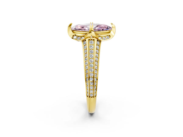 Yellow gold Fancy Pink Marquise  Solitaire Pave Split Shank Ring with Four-Prong Setting