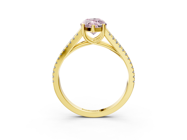 Yellow gold Fancy Pink Marquise Cut Diamond Solitaire Engagement Ring with Split Shank Pavé Band