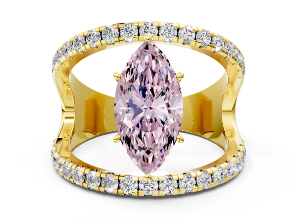 Yellow gold Fancy Pink Marquise  Solitaire Split Shank Pave Diamond Ring