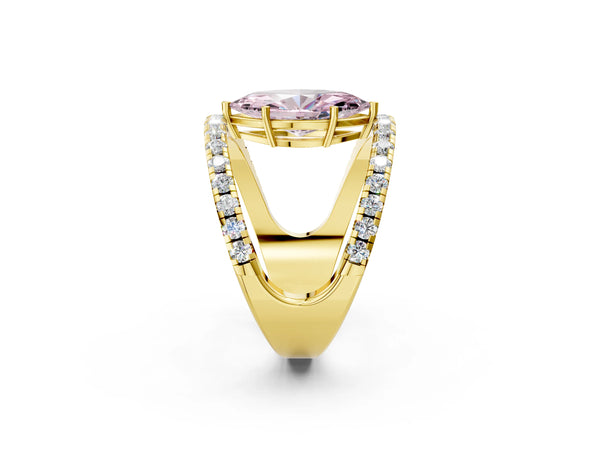 Yellow gold Fancy Pink Marquise  Solitaire Split Shank Pave Diamond Ring