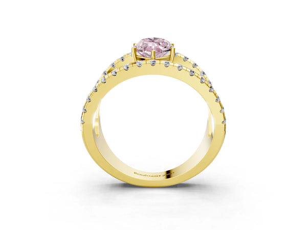 Yellow gold Fancy Pink Marquise  Solitaire Split Shank Pave Diamond Ring