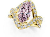 Yellow gold Fancy Pink Marquise  Solitaire Twist Band Pavé Diamond Engagement Ring_70