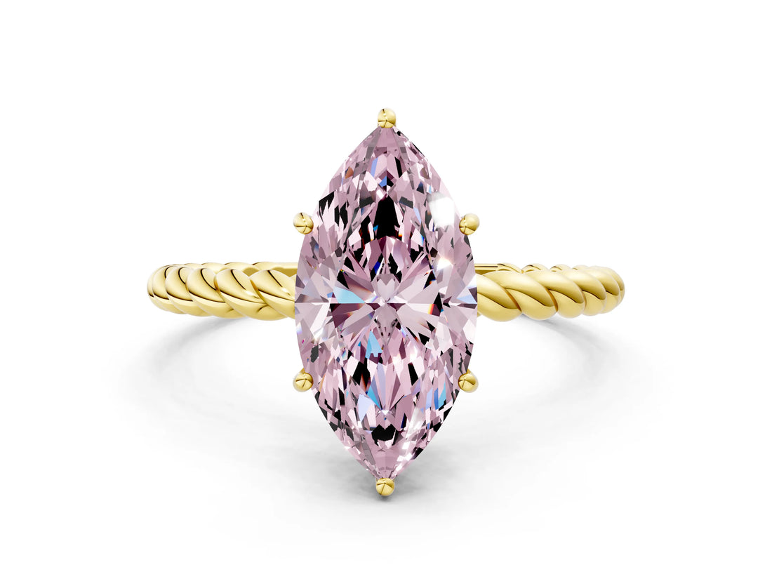 Yellow gold Fancy Pink Marquise  Solitaire Twist Band Ring with Four-Prong Setting_67