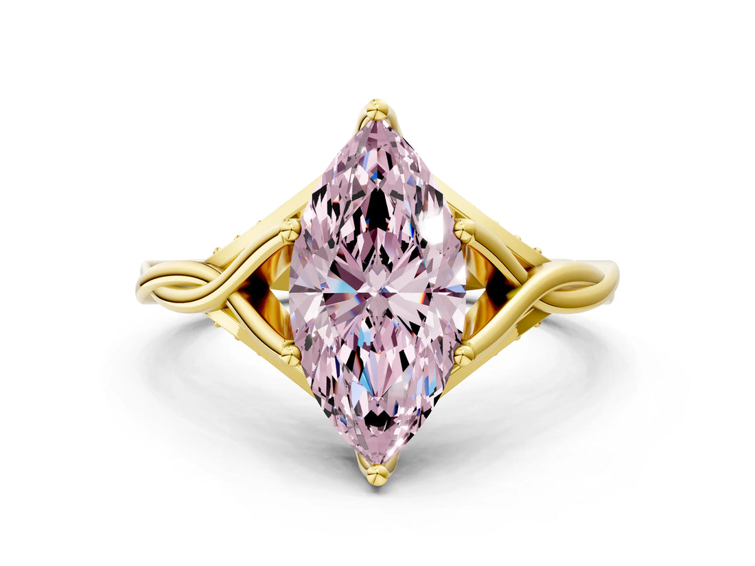 Yellow gold Fancy Pink Marquise  Solitaire Twist Band Six-Prong Setting 1