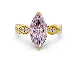 Yellow gold Fancy Pink Marquise  Solitaire Twist Band with Leaf Prong Setting 1