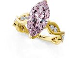 Yellow gold Fancy Pink Marquise  Solitaire Twist Band with Leaf Prong Setting 2