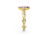 Yellow gold Fancy Pink Marquise  Solitaire Twist Band with Leaf Prong Setting 3