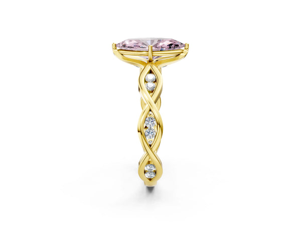 Yellow Gold Marquise Accented Twist Engagement Ring Setting for Fancy Pink Center
