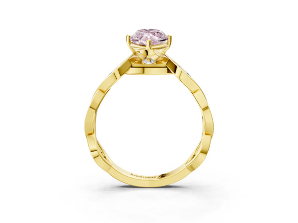 Yellow Gold Marquise Accented Twist Engagement Ring Setting for Fancy Pink Center