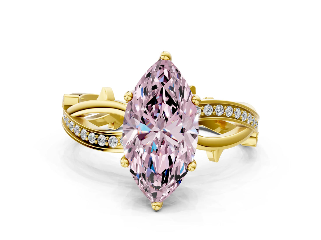 Yellow gold Fancy Pink Marquise  Solitaire Twist Band with Pavé Accents and Four-Prong Setting_33