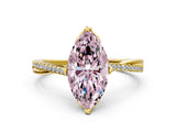 Yellow gold Fancy Pink Marquise  Solitaire Twist Band with Pavé Diamonds and Four-Prong Setting_84