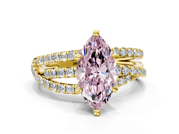 Yellow gold Fancy Pink Marquise  Solitaire Twist Band with Pavé Setting and Four-Prong Setting