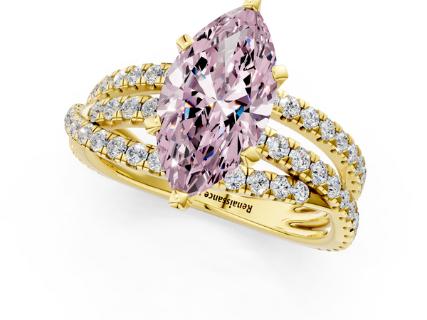 Yellow gold Fancy Pink Marquise  Solitaire Twist Band with Pavé Setting and Four-Prong Setting
