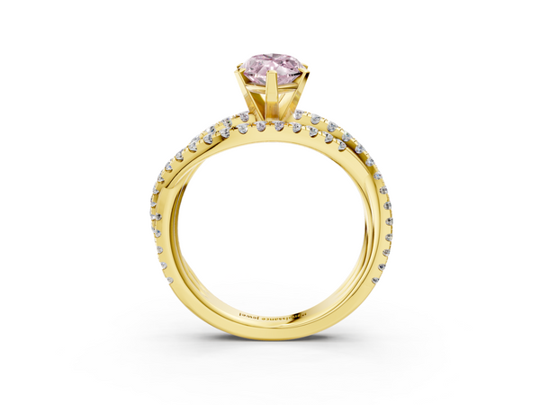 Yellow gold Fancy Pink Marquise  Solitaire Twist Band with Pavé Setting and Four-Prong Setting