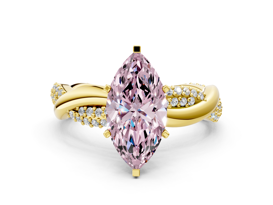 Yellow gold Fancy Pink Marquise  Solitaire Twist Band with Pave Prong Setting_42