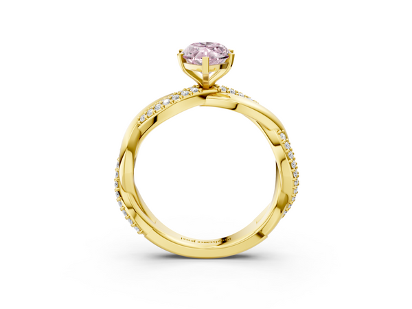 Yellow gold Fancy Pink Marquise  Solitaire Twist Band with Pave Prong Setting