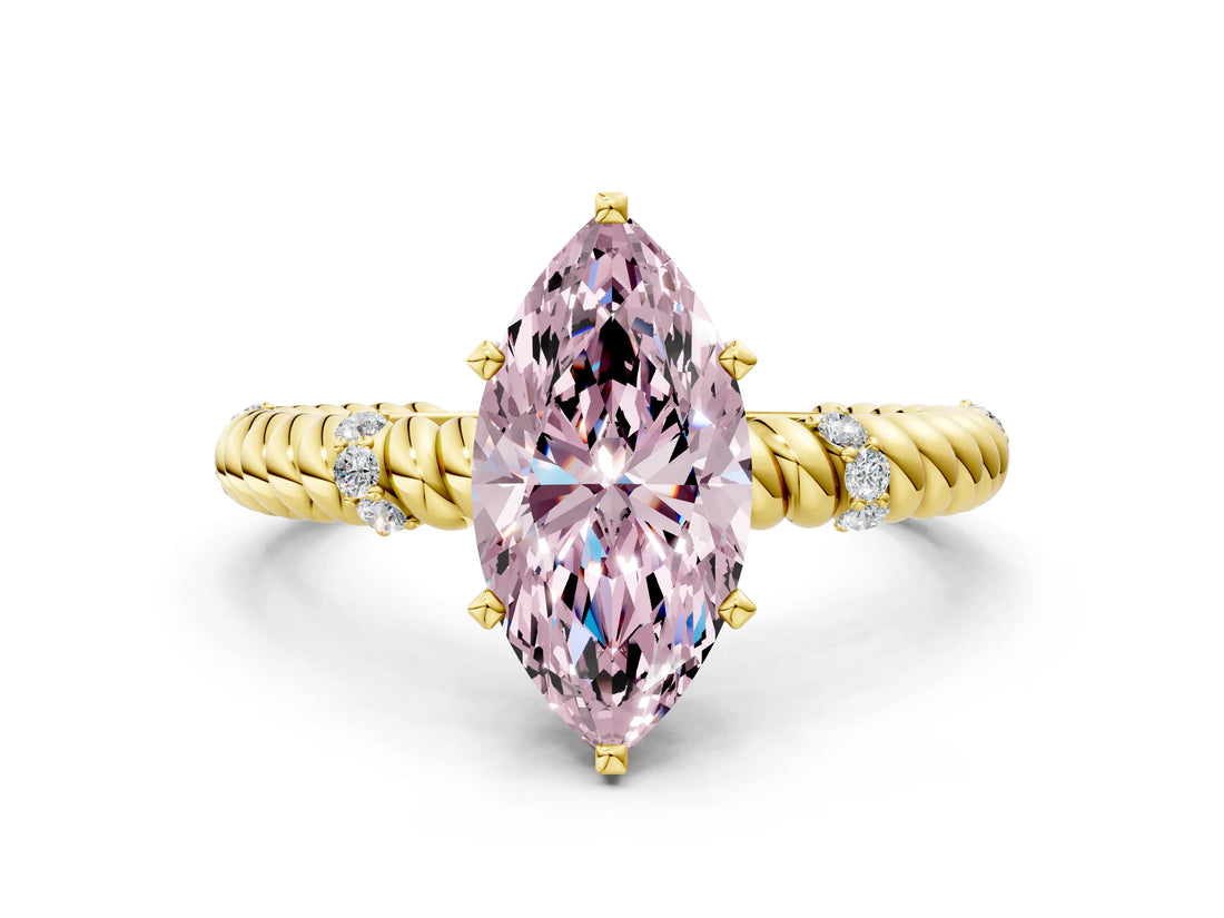 Yellow gold Fancy Pink Marquise  Solitaire Twisted Band Prong Set Engagement Ring_61